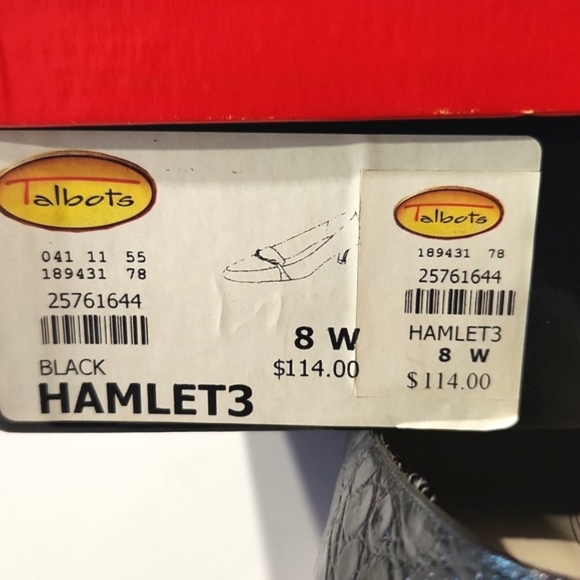 Talbots Black Leather Croc Embossed Gold Chain Detail Heels Size 8 W - Picture 8 of 13